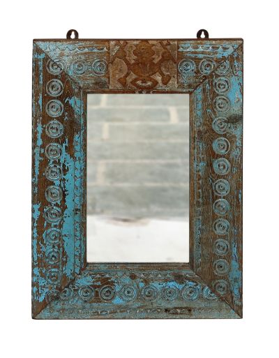 Zrkadlo v ráme z teakového dreva, ručné rezby, 45x2x61cm