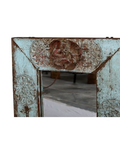Zrkadlo v ráme z teakového dreva, ručné rezby, 47x3x48cm