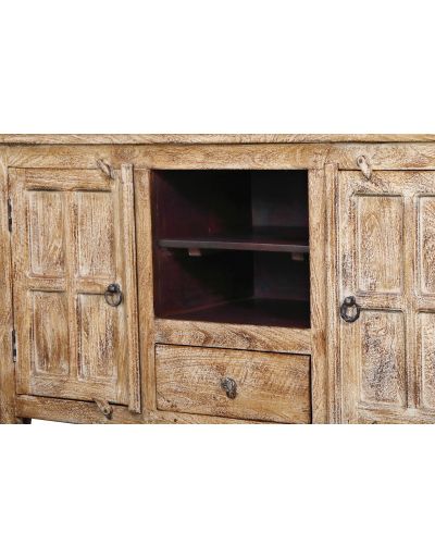 Komoda pod TV z mangového dreva, biela patina, 140x45x77cm
