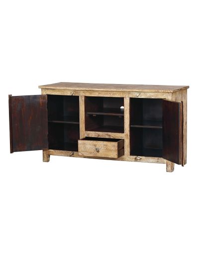 Komoda pod TV z mangového dreva, biela patina, 140x45x77cm