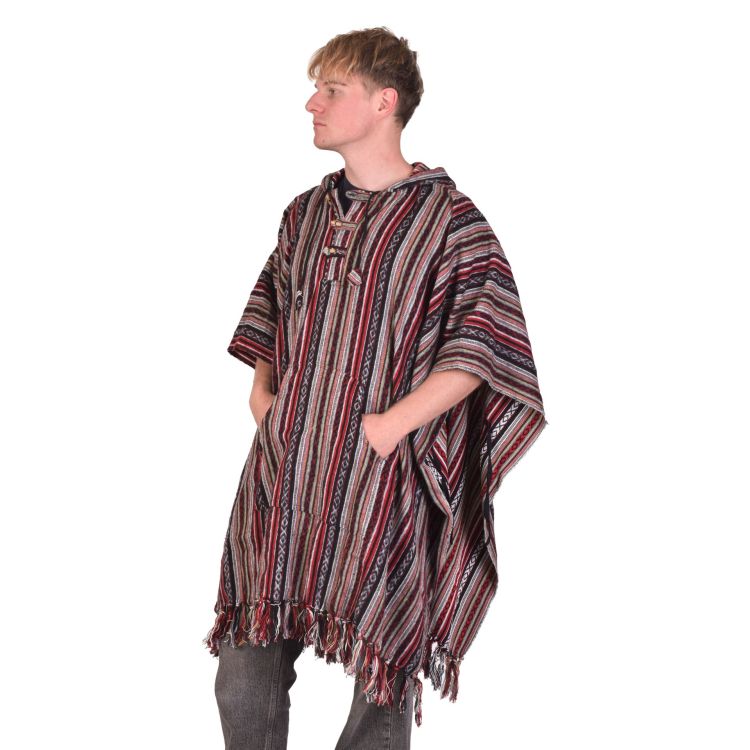 Tibetské pončo z česanej bavlny, vrecká, kapucňa