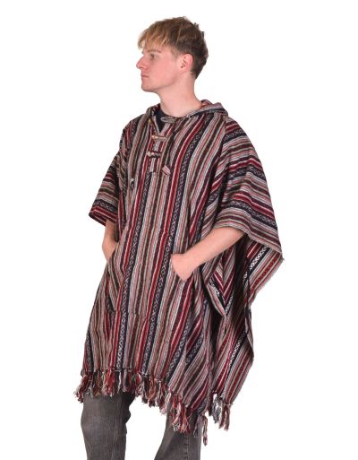 Tibetské pončo z česanej bavlny, vrecká, kapucňa