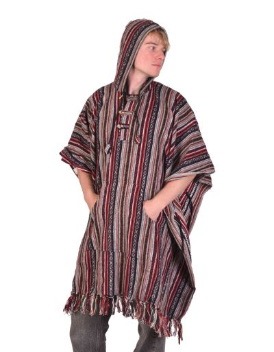 Tibetské pončo z česanej bavlny, vrecká, kapucňa