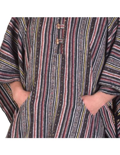 Tibetské pončo z česanej bavlny, vrecká, kapucňa