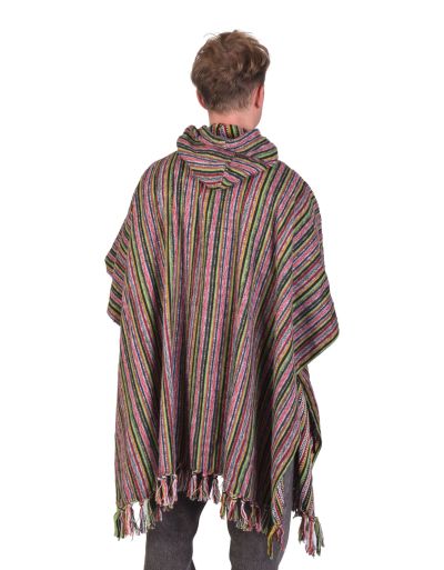 Tibetské pončo z česanej bavlny, vrecká, kapucňa