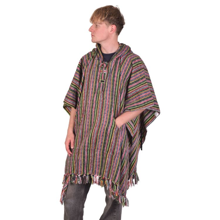 Tibetské pončo z česanej bavlny, vrecká, kapucňa