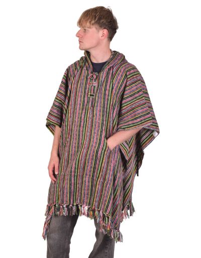 Tibetské pončo z česanej bavlny, vrecká, kapucňa