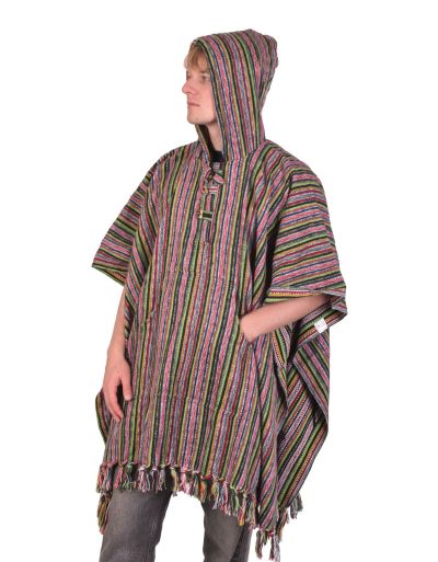 Tibetské pončo z česanej bavlny, vrecká, kapucňa
