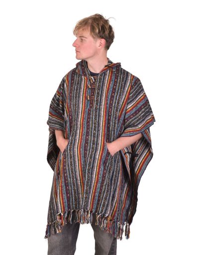 Tibetské pončo z česanej bavlny, vrecká, kapucňa