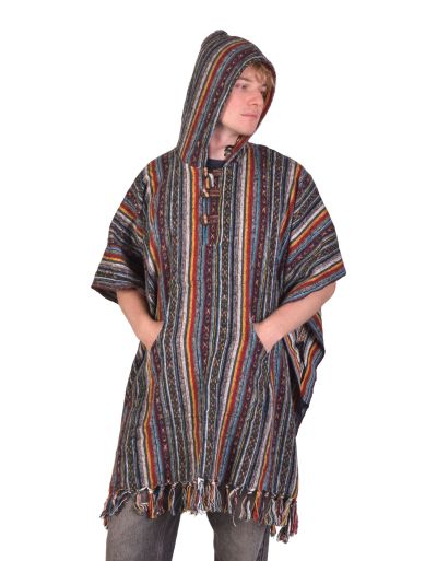 Tibetské pončo z česanej bavlny, vrecká, kapucňa