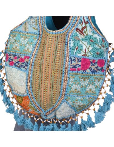 Unikátna taška z Gudžarátu, ručne vyšívaná, korálky a brmbolce, 45x35cm